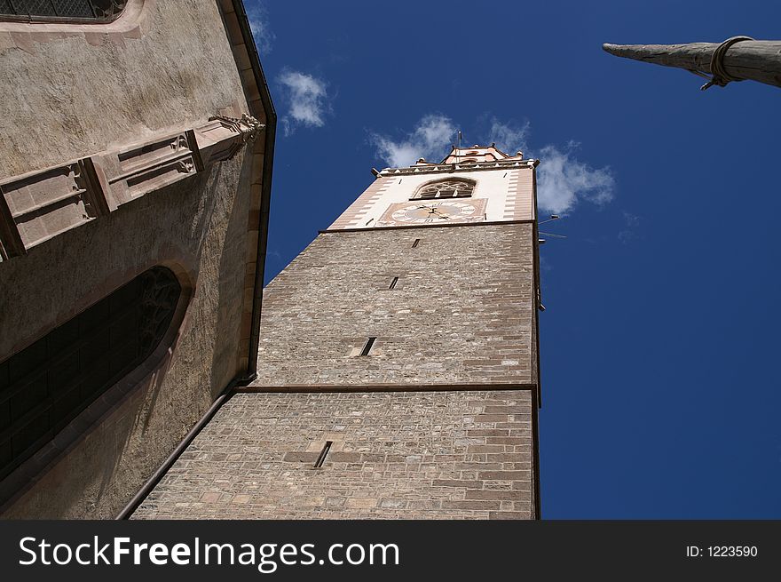 Tower / church clock in Meran, Italy (South Tyrol. Tower / church clock in Meran, Italy (South Tyrol