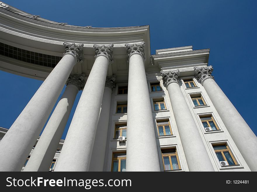 High building with white columns. High building with white columns.