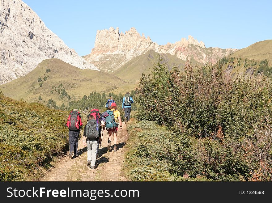 Trekkers in The Dolomites,Italy