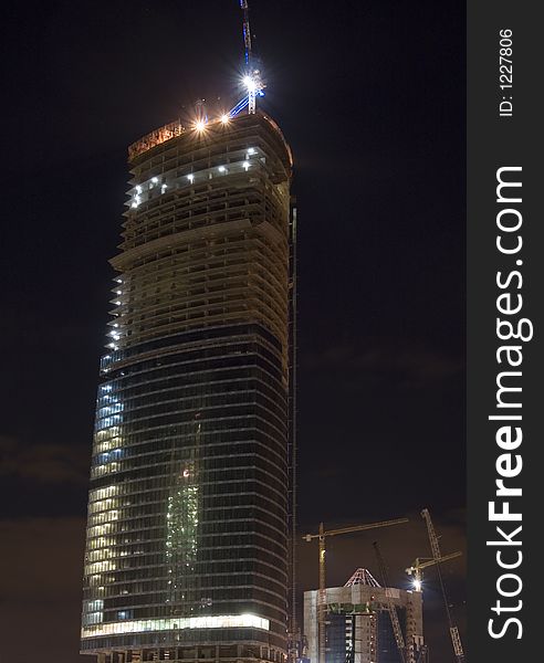 Construction of Moscow business center, night scene 1