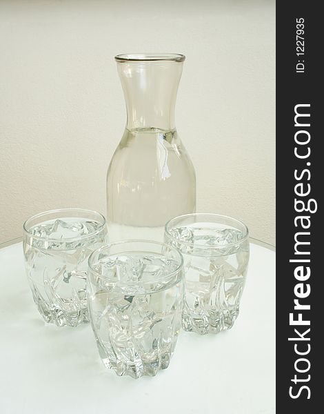 Set of glasses of water and bottle. Set of glasses of water and bottle
