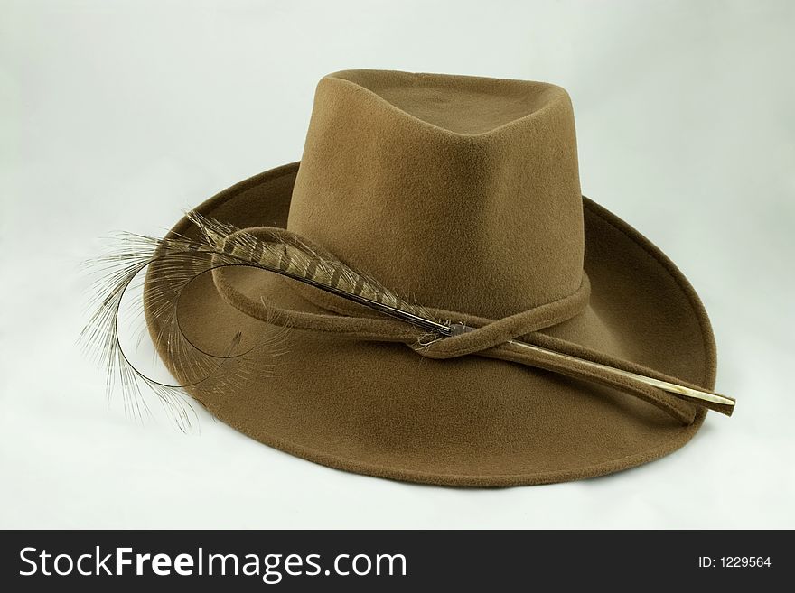 Lady's hat on white background isolated with ostrich plume. Lady's hat on white background isolated with ostrich plume