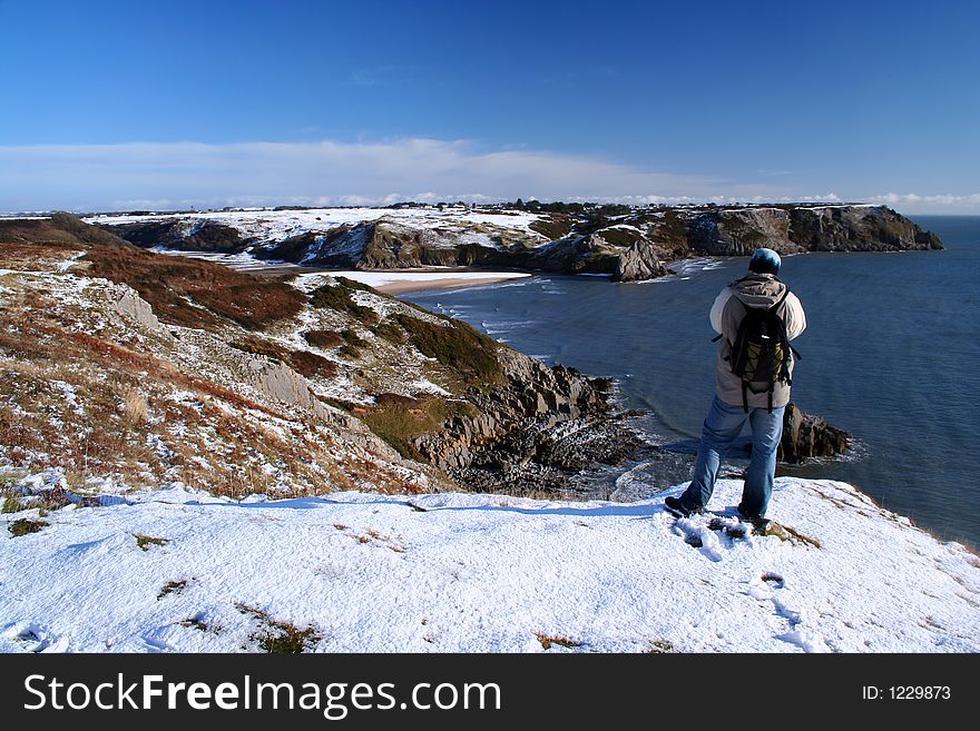 Three cliff bay in the gower peninsula (south wales UK) after a november snowfall. Three cliff bay in the gower peninsula (south wales UK) after a november snowfall