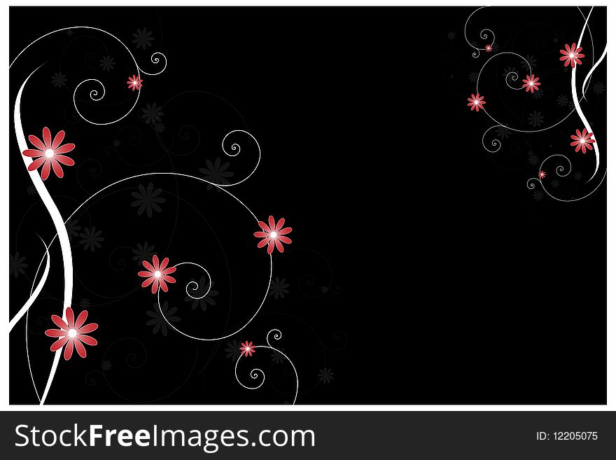 An abstract floral background with branches and flower isolated on black.EPS file available