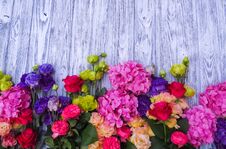 The Idea For A Summer Bouquet - Flowers On A Wooden Background Royalty Free Stock Photography