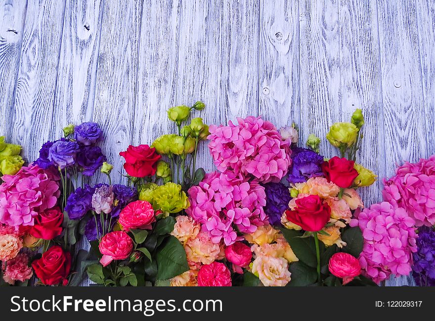 The Idea For A Summer Bouquet - Flowers On A Wooden Background