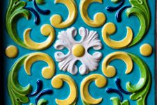 Different Shapes And Colorful Pattern On The Wall. The Pattern Is Very Old And Belongs To The Architecture Of The Seventeenth Cent Stock Photos