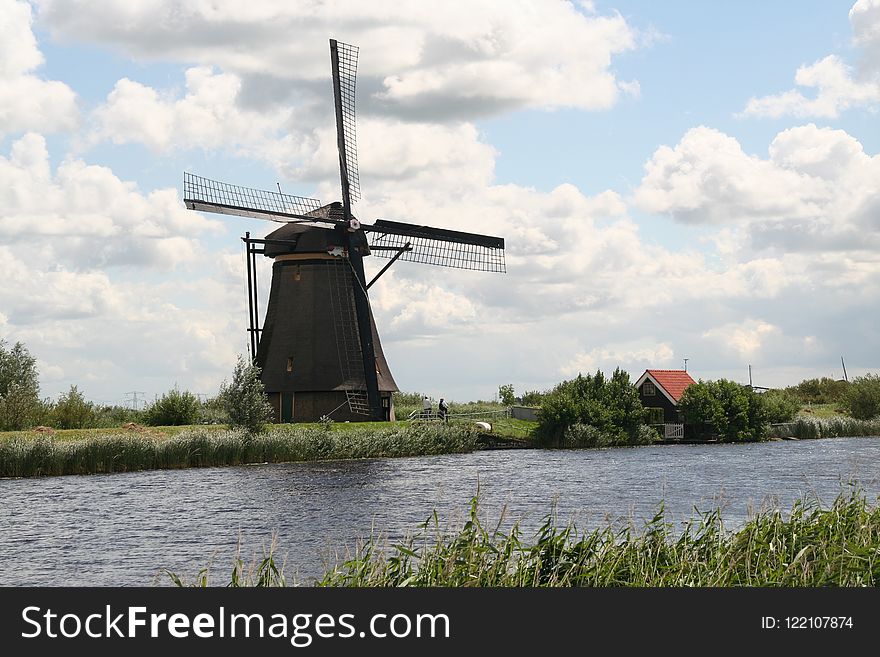 Windmill, Waterway, Mill, Sky