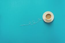 Coffee Cup In Shape Of Balloon With Clouds On Blue Paper Background Royalty Free Stock Photo