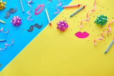 Yellow Background, The Concept Of Party Time, An Invitation To A Birthday Or Other Celebration. Royalty Free Stock Photos