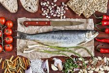 Food Frame, Healthy Food Set, Products, Useful, Omega 3, Fish, Legumes, Greens Stock Image