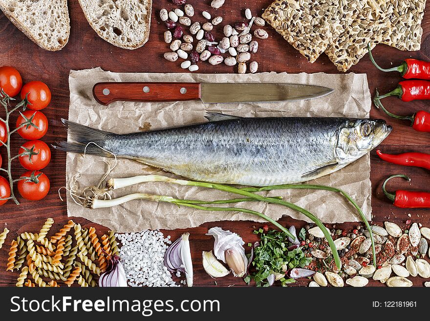 Food frame, Healthy food set, products, useful, omega 3, fish, legumes, greens