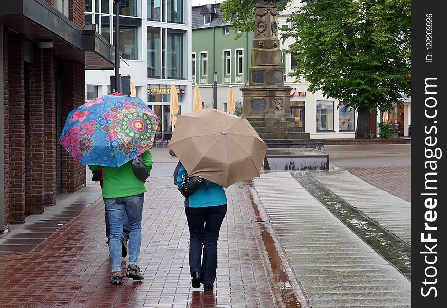 Umbrella, Street, Road, Walking