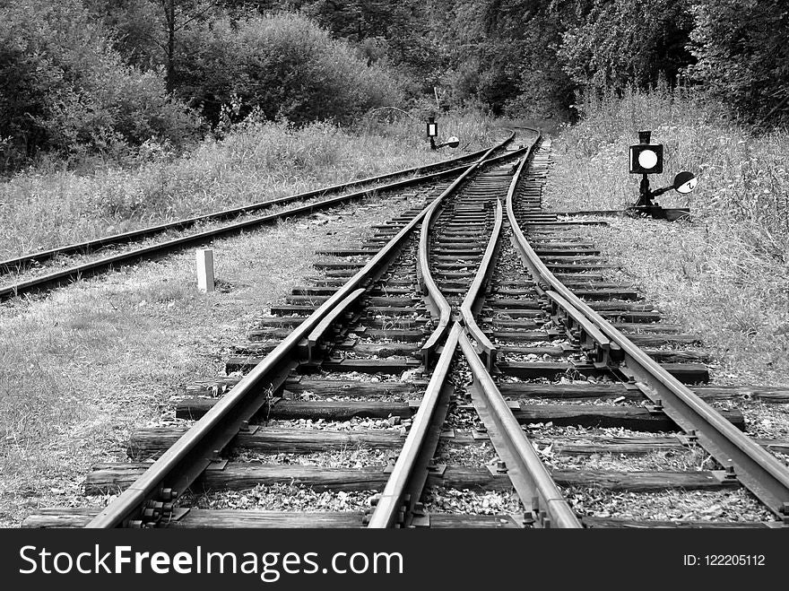 Track, Rail Transport, Black And White, Transport