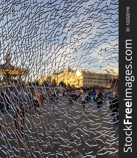 Revolution Square through broken glass in Moscow