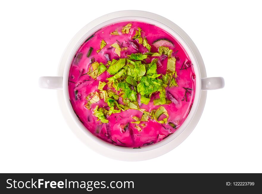 Red beet soup with greens
