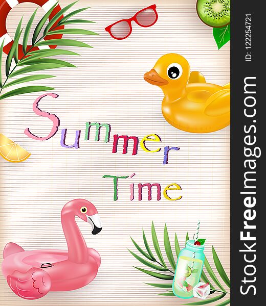 Illustration of Summer time poster. Summer holidays illustration. Colorful vector illustration for banners, Wallpaper,flyers, invitation, posters, brochure, voucher discount