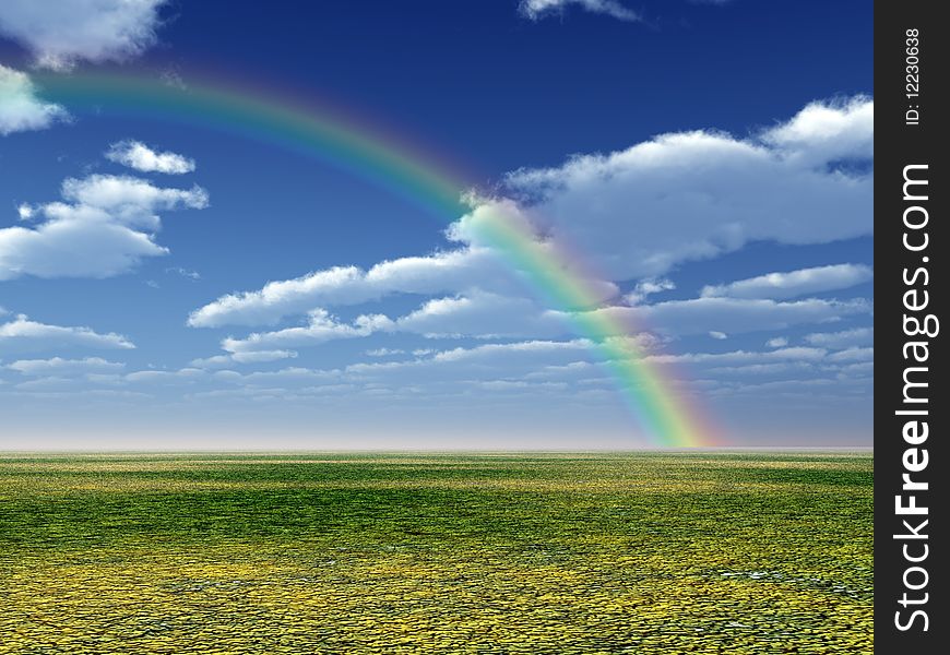 Beautiful landscape with rainbow. 3d image. Beautiful landscape with rainbow. 3d image