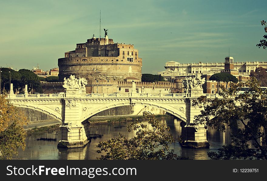 Vintage postcard with Castle Sant' Angelo