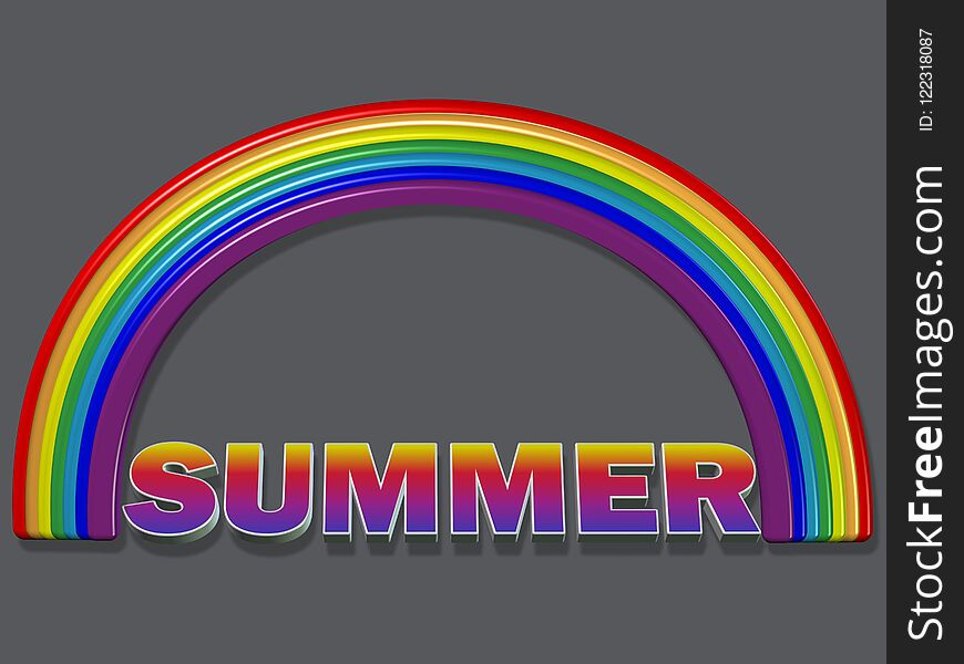 3D render summer, rainbow illustration