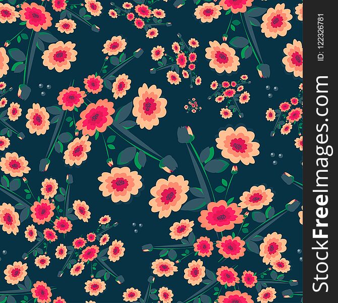 Vector seamless background with colorful flowers and elements. Vector seamless background with colorful flowers and elements