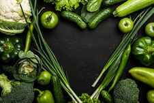Heart Shaped Vegetables. Food Photography Of Heart Made From Different Vegetables On Black Background Royalty Free Stock Photo Heart Shaped Vegetables. Food Photography Of Heart Made From Different Vegetables On Black Background Royalty Free Stock Photo
