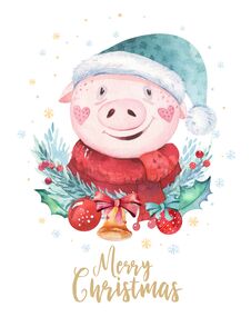 Watercolor Cute Pig Symbol 2019 Illustration. Isolated Funny Cartoon Ping Animal Happy Chinese New Year Piggy Art. Royalty Free Stock Photography