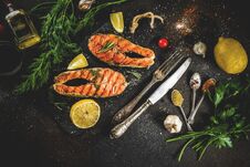 Grilled Salmon Fish Steaks Royalty Free Stock Photo