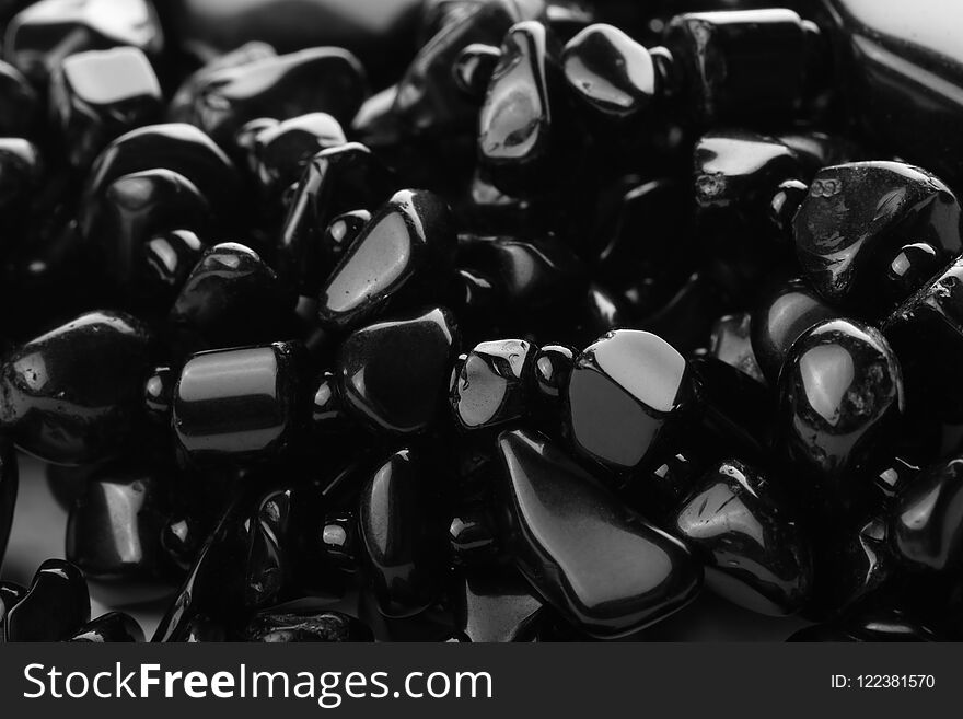 Decorative Women`s Beads Of Black Stones Close-up. Abstract Background