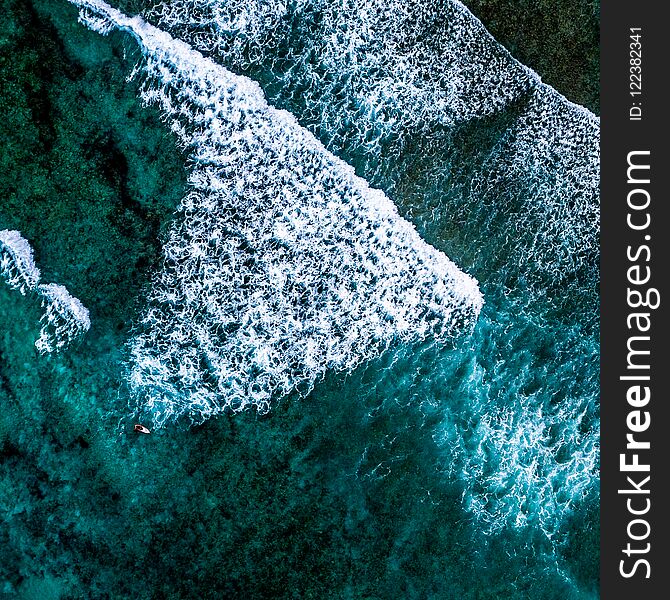 Aerial view of the boat in the ocean. Aerial view of the boat in the ocean