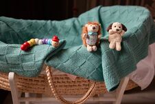 Baby Basket And Toys. Stock Photos