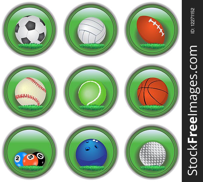 Vector illustration of different sport ball buttons. Vector illustration of different sport ball buttons.