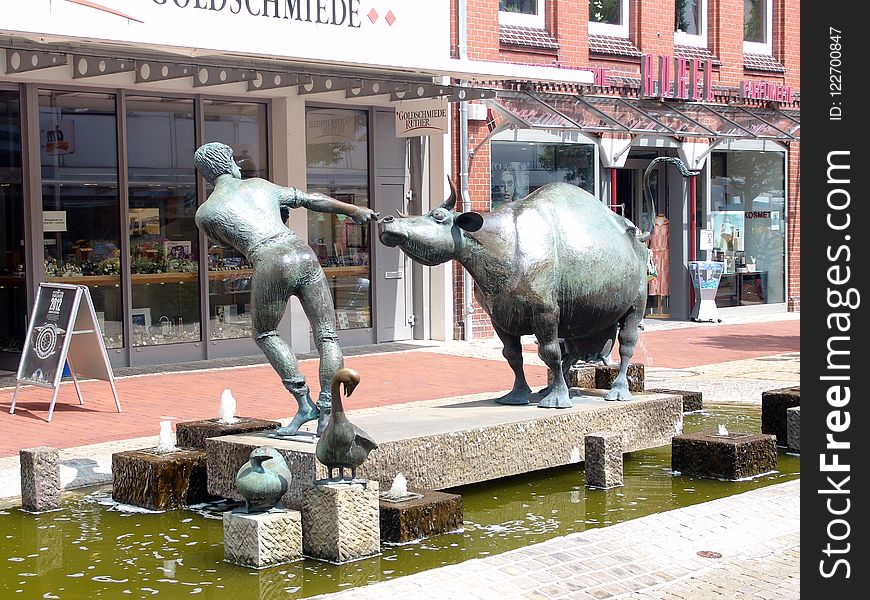 Statue, Sculpture, Water, Monument