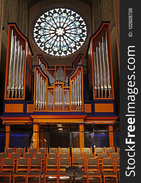 Stained Glass, Chapel, Organ, Organ Pipe
