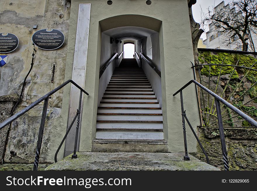 Building, Stairs, Tree, Arch