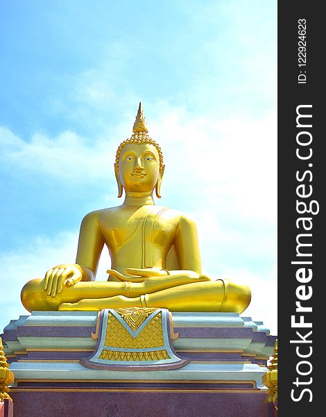 Yellow, Statue, Sky, Meditation