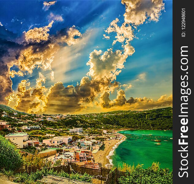 Emerald waters in bay of Ischia Island. Emerald waters in bay of Ischia Island