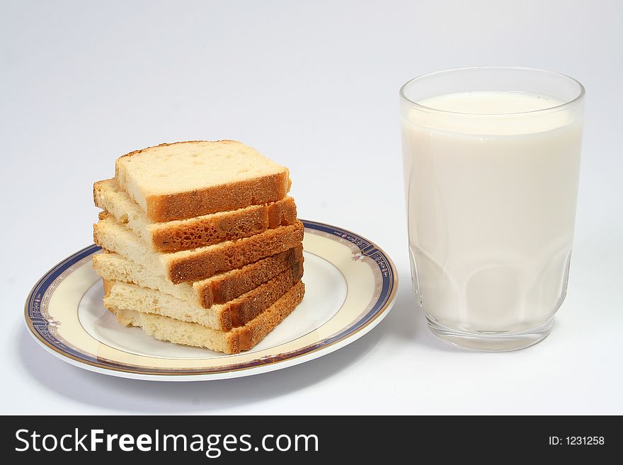 Breakfast with milk and bread