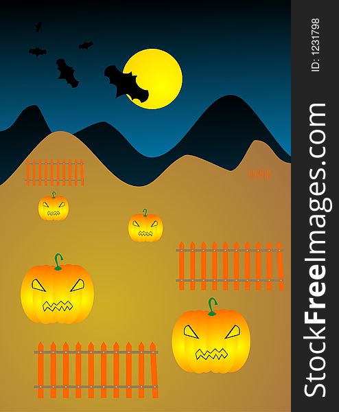 Helloween pumpkin garden vector illustration. Helloween pumpkin garden vector illustration