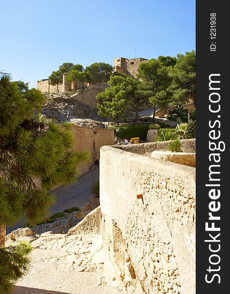 Courtyard of the Castle Santa Barbara, Alicante.