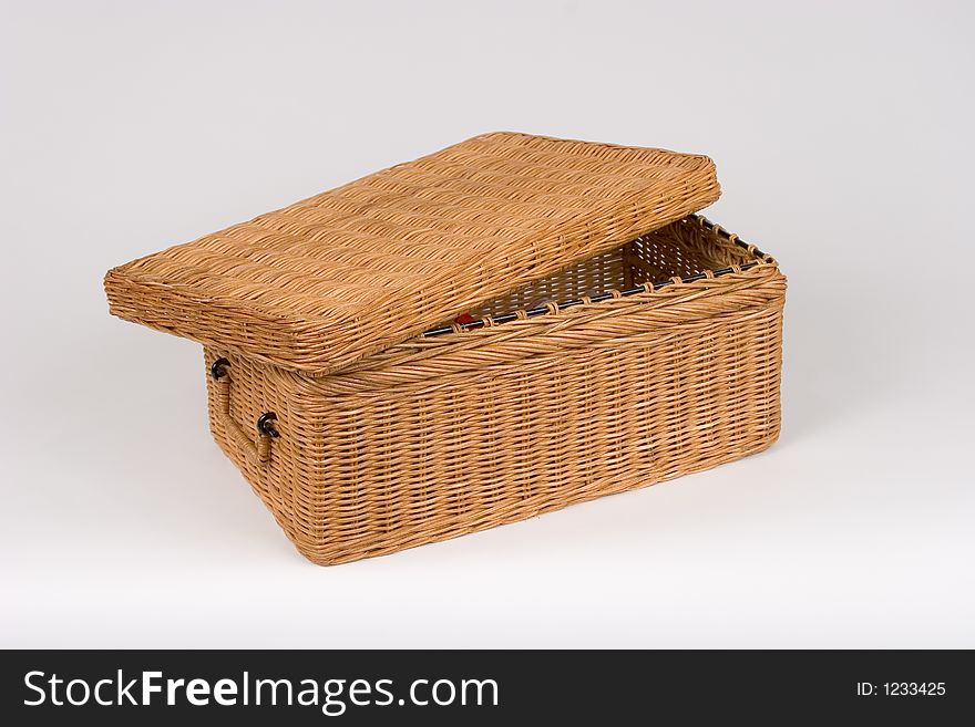 Isolated Rectangular Wove Basket with Handles and Cover. Isolated Rectangular Wove Basket with Handles and Cover