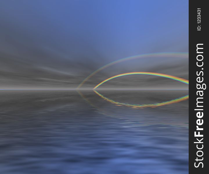 Evening rainbow in haze (simulator). Evening rainbow in haze (simulator)