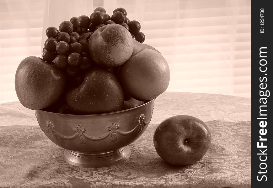 Fruit Bowl and Water Goblets Sepia