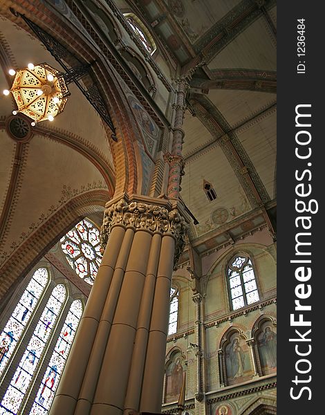 Interior of church in new-gothic style (end of XIX century). Interior of church in new-gothic style (end of XIX century)