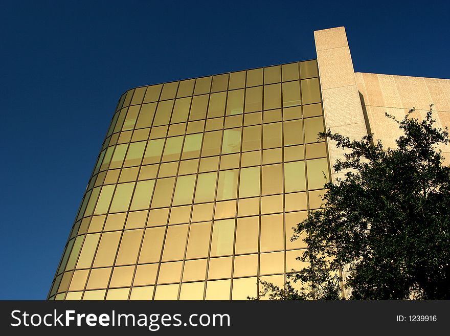 Office building in Texas with golden glass elevation