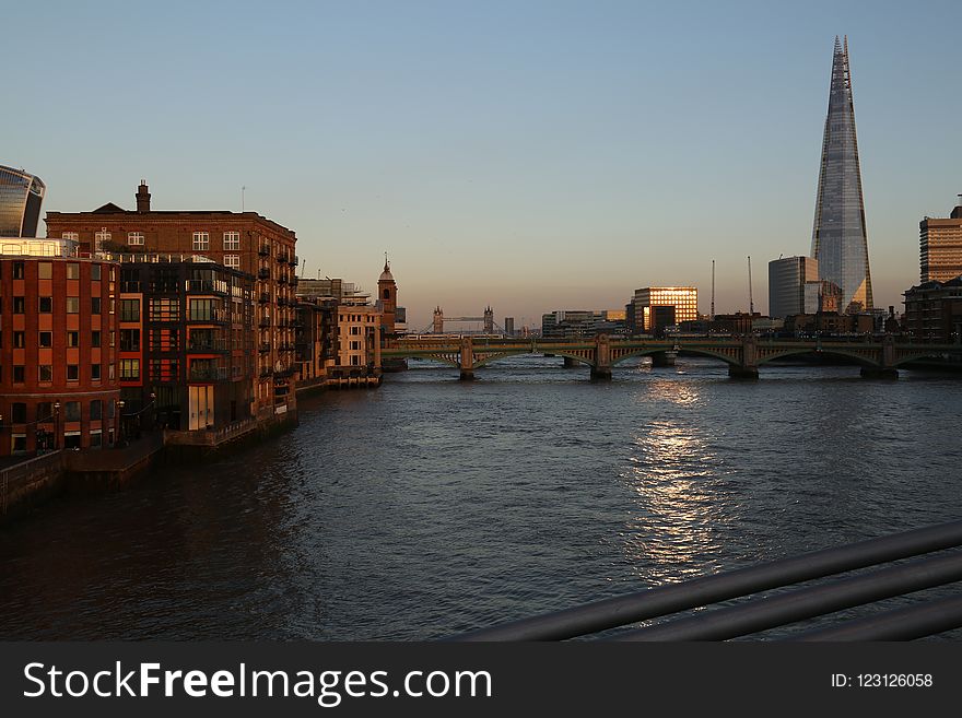 Waterway, Body Of Water, City, Skyline