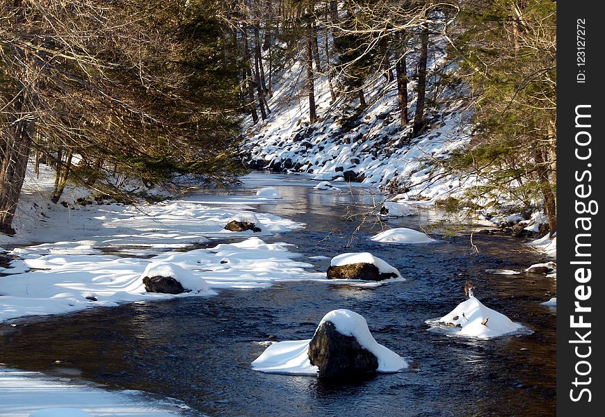 Water, Snow, Stream, Nature