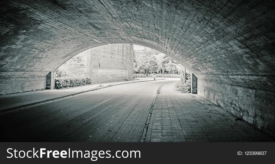 Tunnel, Black And White, Infrastructure, Arch