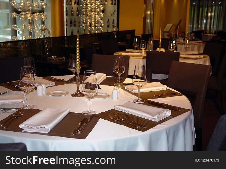 Restaurant, Function Hall, Table, Furniture