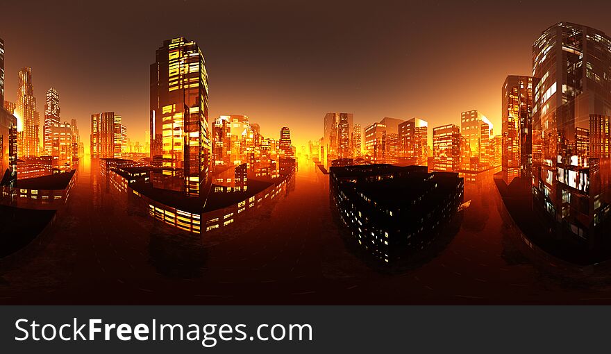 Night city, modern city on the background of the sunset sky, night skyscrapers. Night city, modern city on the background of the sunset sky, night skyscrapers